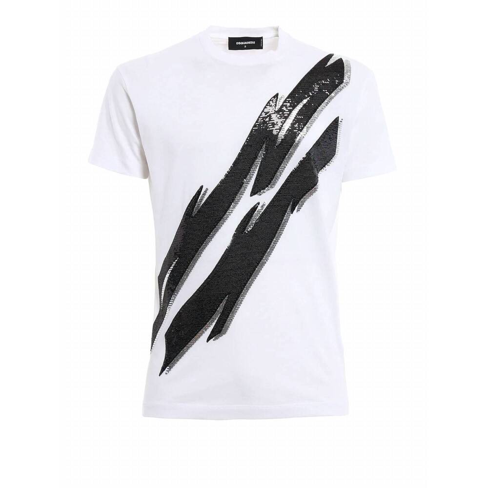 NEW DSQUARED2 women's sequined embroidered t-shirt in white